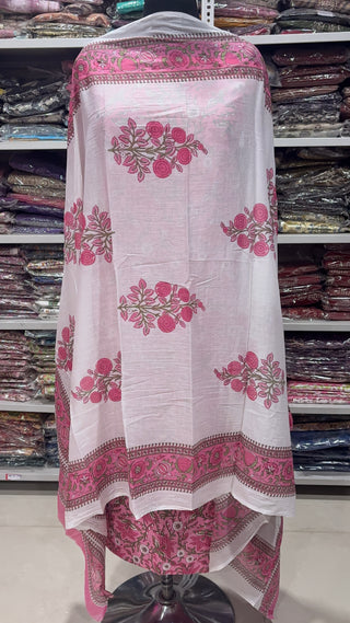 Handblock Cotton Suit Material with Cotton Dupatta