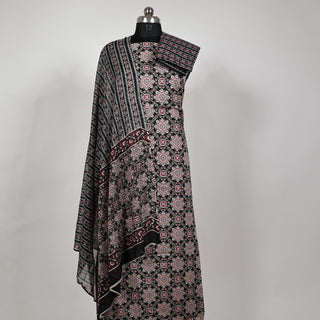 Black Ajrakh Block Print Cotton Handloom Office Wear Suit Fabric