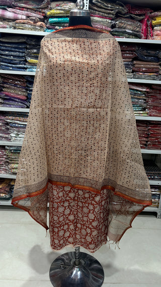 Cotton Handblock Office Wear Suit fabric with Kota doria Dupatta