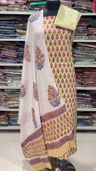 Handblock Cotton Suit Material with Cotton Dupatta
