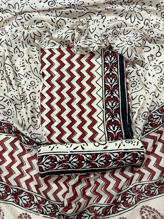 Handblock Cotton Suit Material with Cotton Dupatta