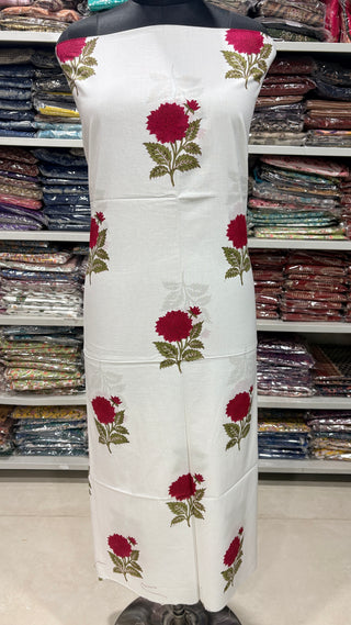 Cotton Handblock Office Wear Suit fabric with Kota doria Dupatta