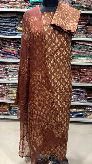 Cotton Handblock Office Wear Suit fabric with Kota doria Dupatta