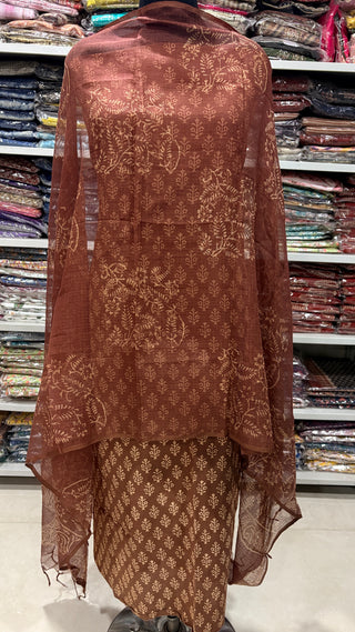 Cotton Handblock Office Wear Suit fabric with Kota doria Dupatta