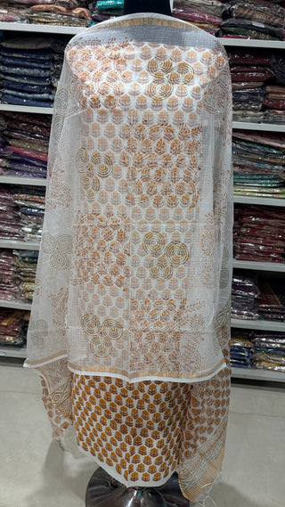 Cotton Handblock Office Wear Suit fabric with Kota doria Dupatta