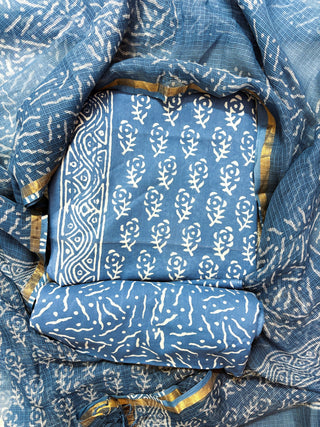 Cotton Handblock Office Wear Suit fabric with Kota Doria Dupatta