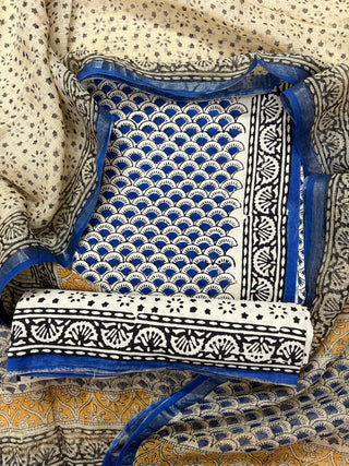 Cotton Handblock Office Wear Suit fabric with Kota Doria Dupatta