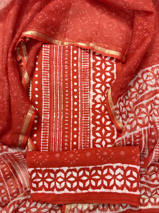 Cotton Handblock Office Wear Suit fabric with Kota Doria Dupatta