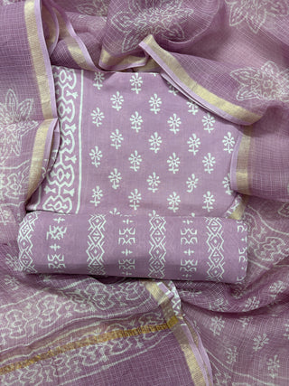 Cotton Handblock Office Wear Suit fabric with Kota Doria Dupatta