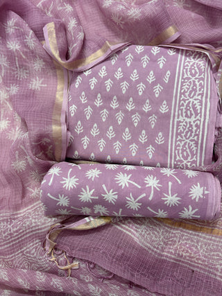 Cotton Handblock Office Wear Suit fabric with Kota Doria Dupatta