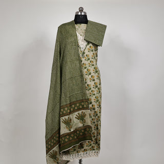 Light Green Cotton Handloom Office Wear Suit with Lace on Neck