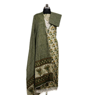 Light Green Cotton Handloom Office Wear Suit with Lace on Neck