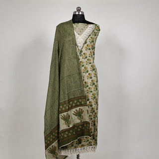 Light Green Cotton Handloom Office Wear Suit with Lace on Neck