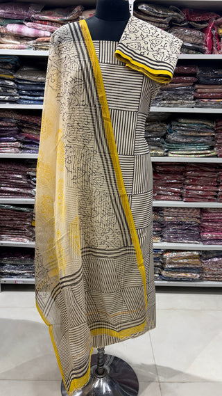 Cotton Handblock Office Wear Suit fabric with Kota doria Dupatta