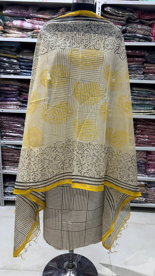 Cotton Handblock Office Wear Suit fabric with Kota doria Dupatta