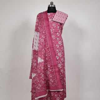 Pink Handloom Cotton Office Wear Suit Set and mul dupatta