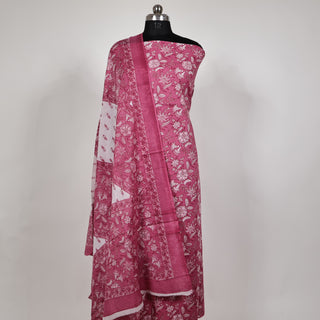 Pink Handloom Cotton Office Wear Suit Set and mul dupatta