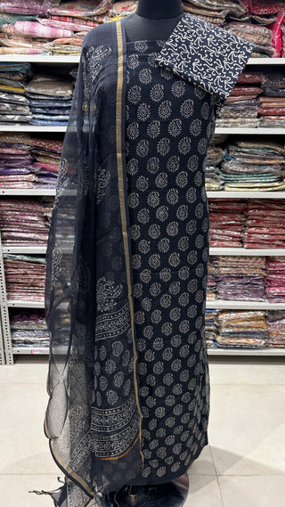 Print Hand block kota doria suit set for office wear (with extra lining included)