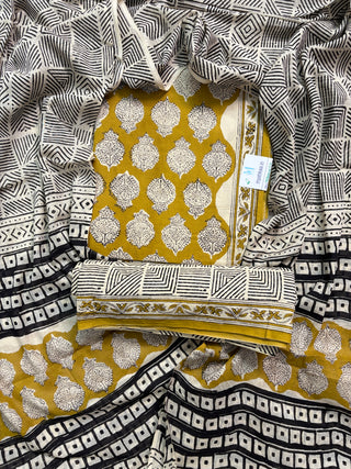 Handblock Cotton Suit Material with Cotton Dupatta
