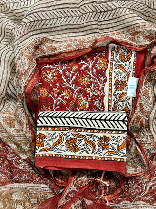 Rajasthan Kalamkari Cotton Block Print Office Wear Suit fabric with Kota Doria Dupatta