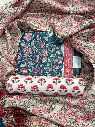 Blue Handblock Chanderi Suit Material with Chanderi Dupatta