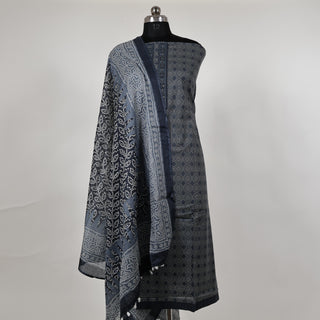 Blue Pure Cotton Suit with Neck Strip and Mul Dupatta