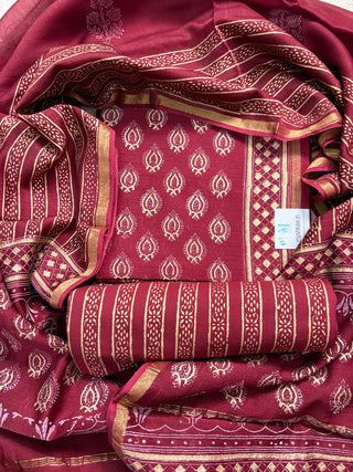 Handblock Chanderi Suit Material with Chanderi Dupatta