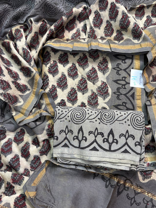 Vanaspati Handblock Chanderi Suit Material with Chanderi Dupatta