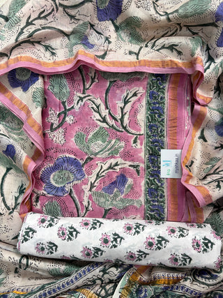 Pink Handblock Chanderi Suit Material with Chanderi Dupatta