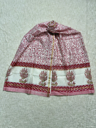 White Handblock Chanderi Suit Material with Chanderi Dupatta
