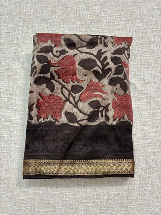 Vanaspati Ajrakh Maheshwari Silk Saree with Unstitched Blouse Piece