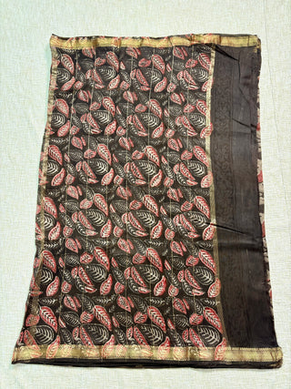 Vanaspati Ajrakh Maheshwari Silk Saree with Unstitched Blouse Piece