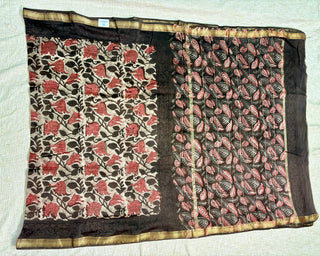 Vanaspati Ajrakh Maheshwari Silk Saree with Unstitched Blouse Piece