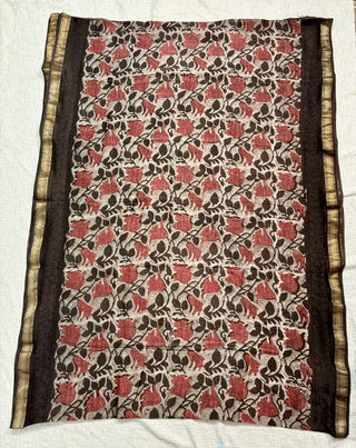 Vanaspati Ajrakh Maheshwari Silk Saree with Unstitched Blouse Piece