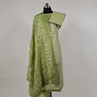 Light Green Cotton Office Wear Suit Fabric & Cotton Dupatta