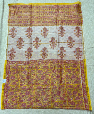 Beige Color Chanderi Silk Saree with Zari Border and Unstitched Blouse Piece