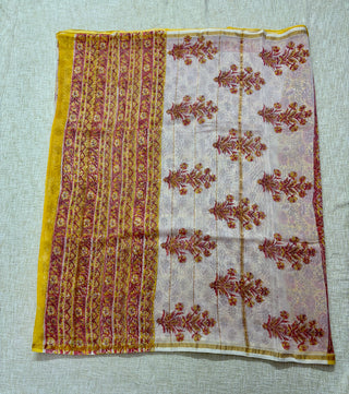 Beige Color Chanderi Silk Saree with Zari Border and Unstitched Blouse Piece