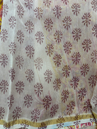 Beige Color Chanderi Silk Saree with Zari Border and Unstitched Blouse Piece