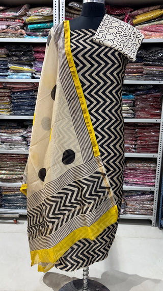 Handblock Chanderi Suit Material with Chanderi Dupatta(Lining Included)