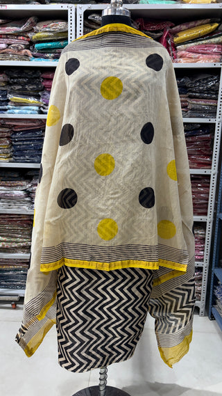 Handblock Chanderi Suit Material with Chanderi Dupatta(Lining Included)
