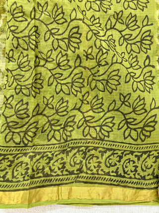 Vanaspati Ajrakh Hand Block Print Kota Doria Cotton Saree with zari border and unstitched Blouse Piece