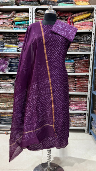 Handblock Chanderi Suit Material with Chanderi Dupatta(Lining Included)