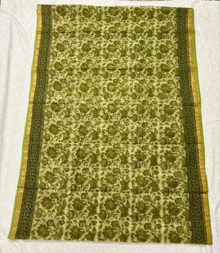 Vanaspati Ajrakh Hand Block Print Kota Doria Cotton Saree with zari border and unstitched Blouse Piece