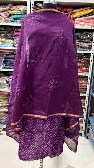 Handblock Chanderi Suit Material with Chanderi Dupatta(Lining Included)