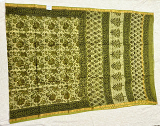 Vanaspati Ajrakh Hand Block Print Kota Doria Cotton Saree with zari border and unstitched Blouse Piece