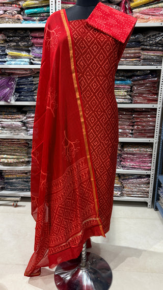 Handblock Chanderi Suit Material with Chanderi Dupatta(Lining Included)