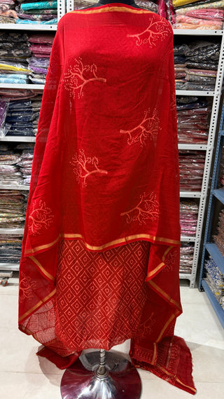 Handblock Chanderi Suit Material with Chanderi Dupatta(Lining Included)