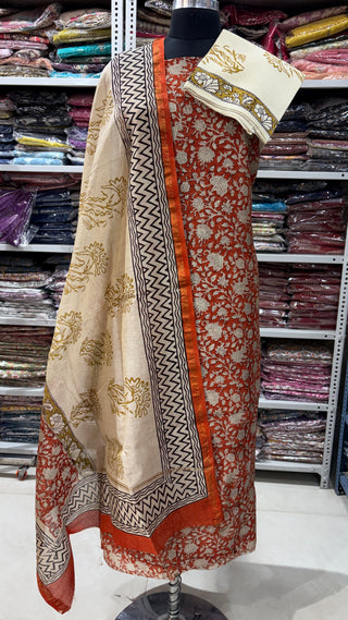 Handblock Chanderi Suit Material with Chanderi Dupatta(Lining Included)