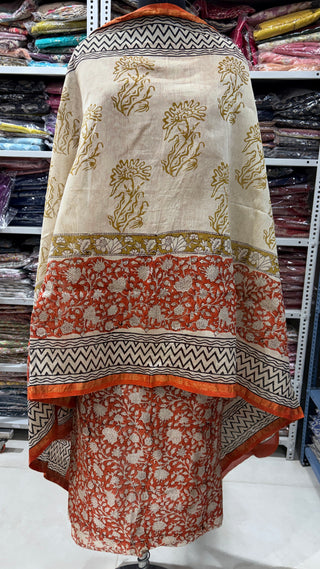 Handblock Chanderi Suit Material with Chanderi Dupatta(Lining Included)