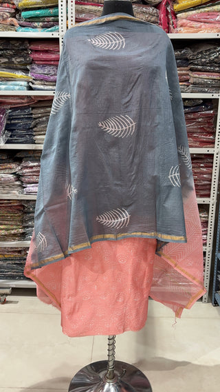 Handblock Chanderi Suit Material with Chanderi Dupatta(Lining Included)